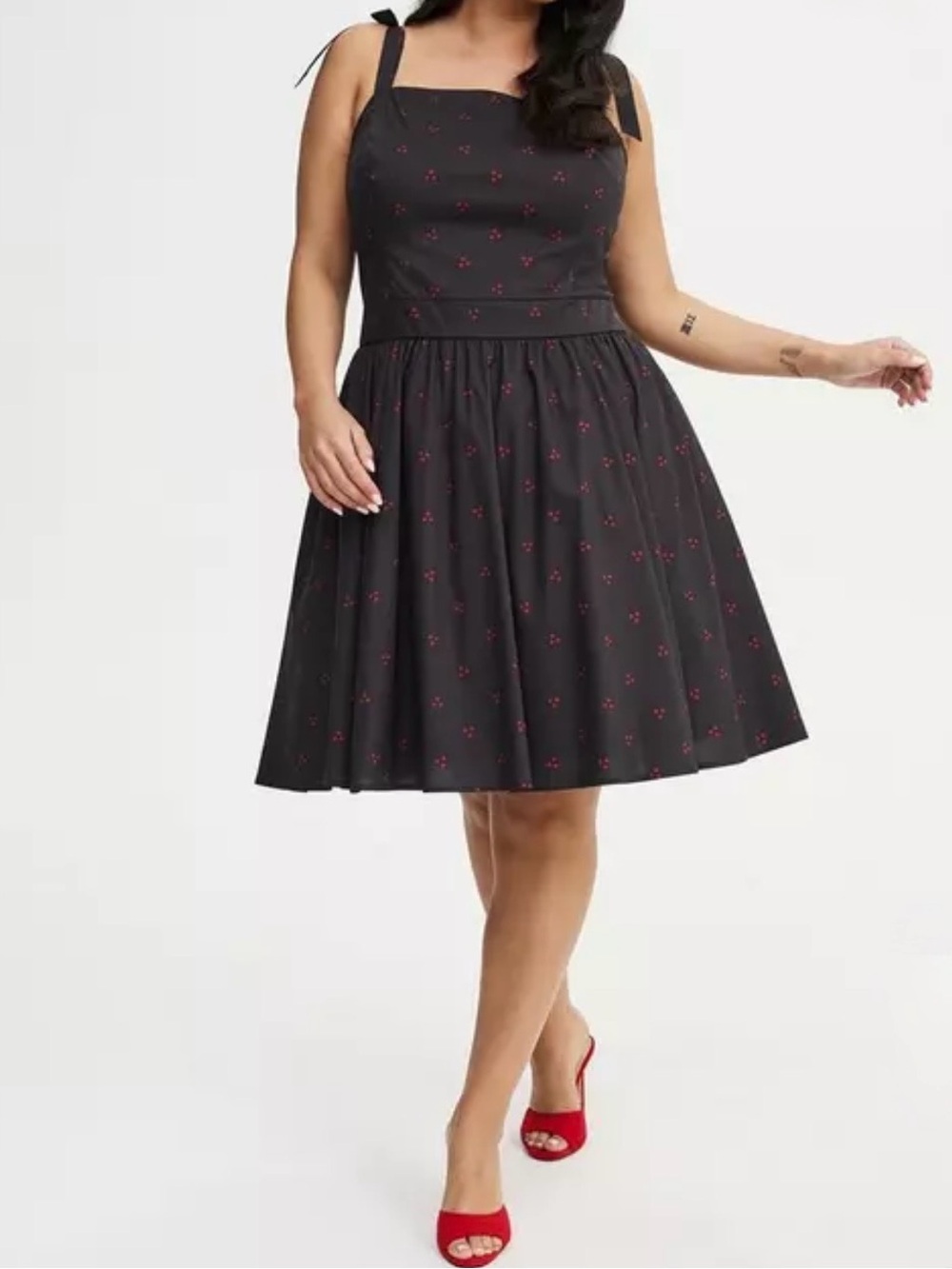 NWT Retro Square Neck Bow Strap Swing Dress